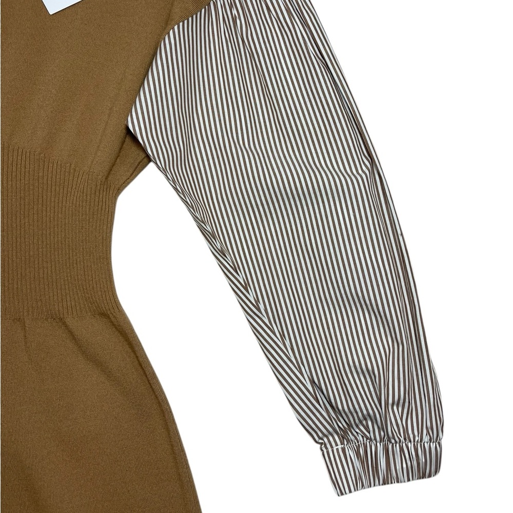 10 Crosby Derek Lam Sweater Shirt Dress Lainey Tan Print Long Sleeve Wool NEW - Picture 10 of 15